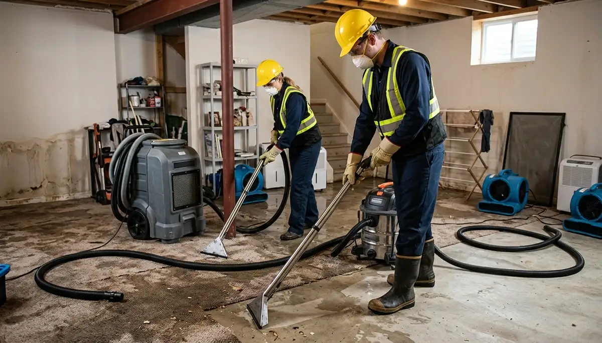 Basement flood cleanup in Elizabeth, NJ removing standing water and soaked materials