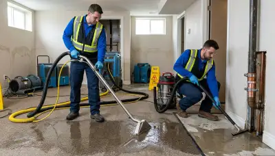 Water damage crew cleaning burst pipe damage in Elizabeth, NJ home
