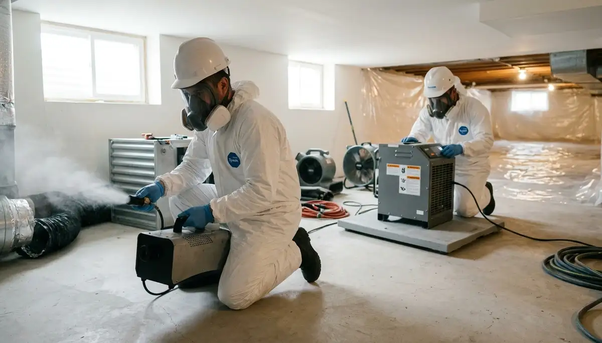Odor removal technician in Elizabeth, NJ treating musty water damage odors in a home