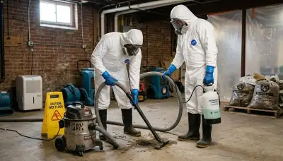 Sewage cleanup crew in Elizabeth, NJ removing contaminated water from a home basement