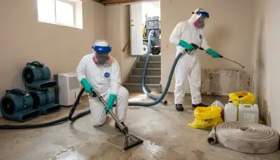 Sewer backup cleanup team in Elizabeth, NJ restoring a water-damaged home after flooding