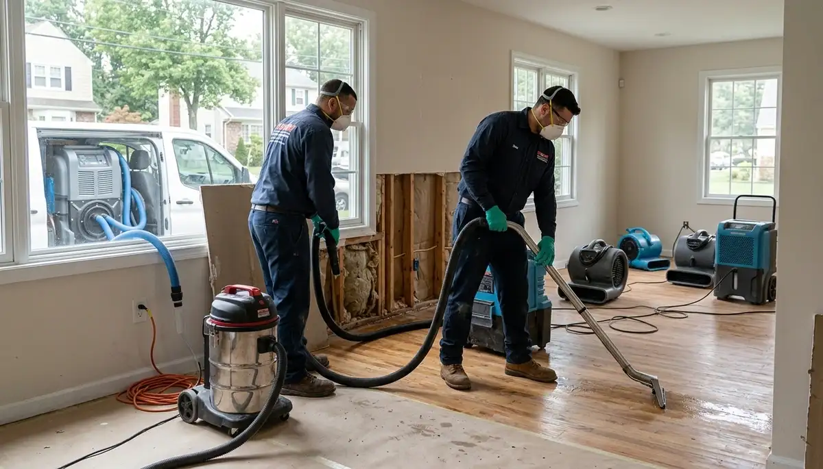Water damage restoration team in Elizabeth, NJ assisting local property cleanup and drying